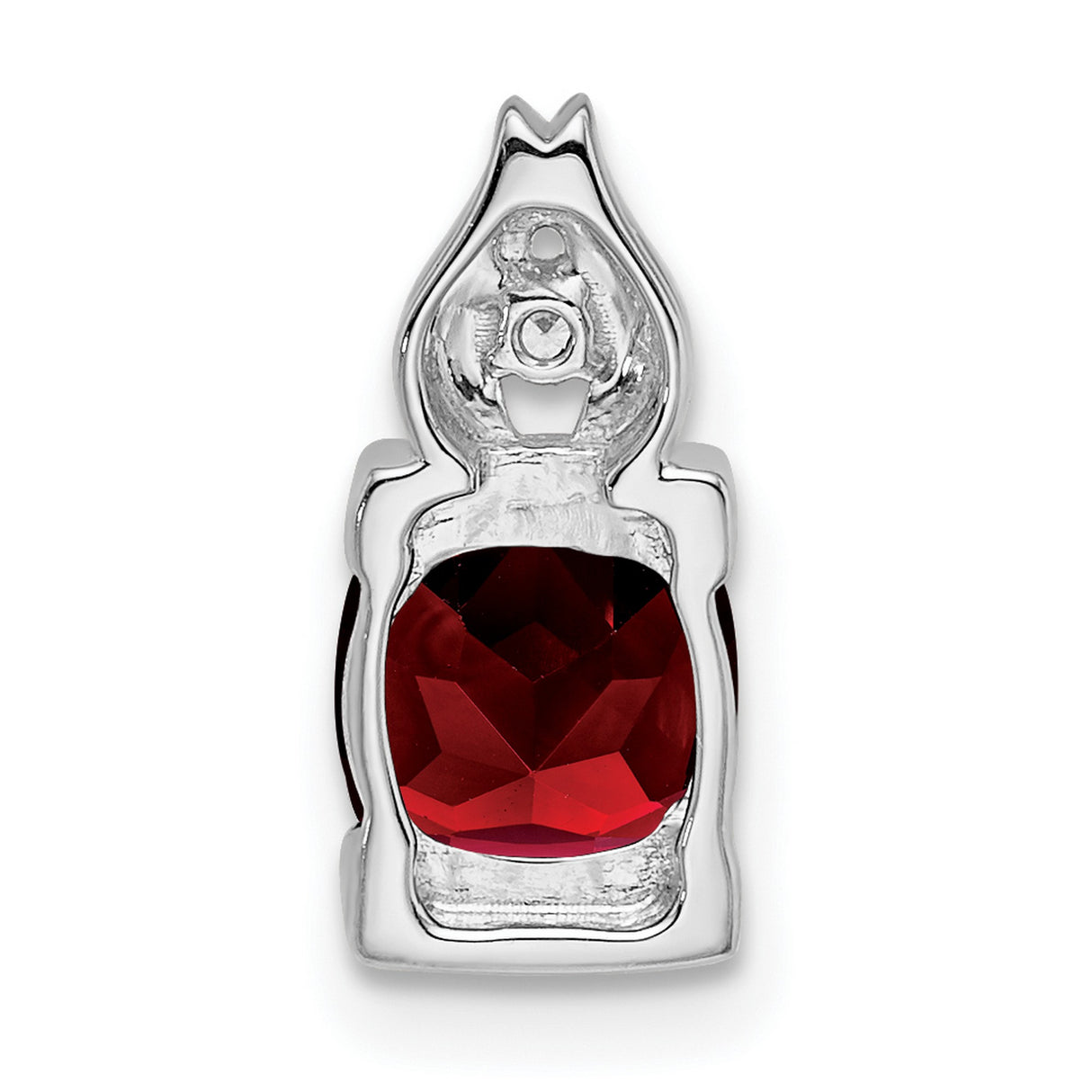 14k White Gold Garnet Pendant with Diamond Accent, Flame Inspired Design