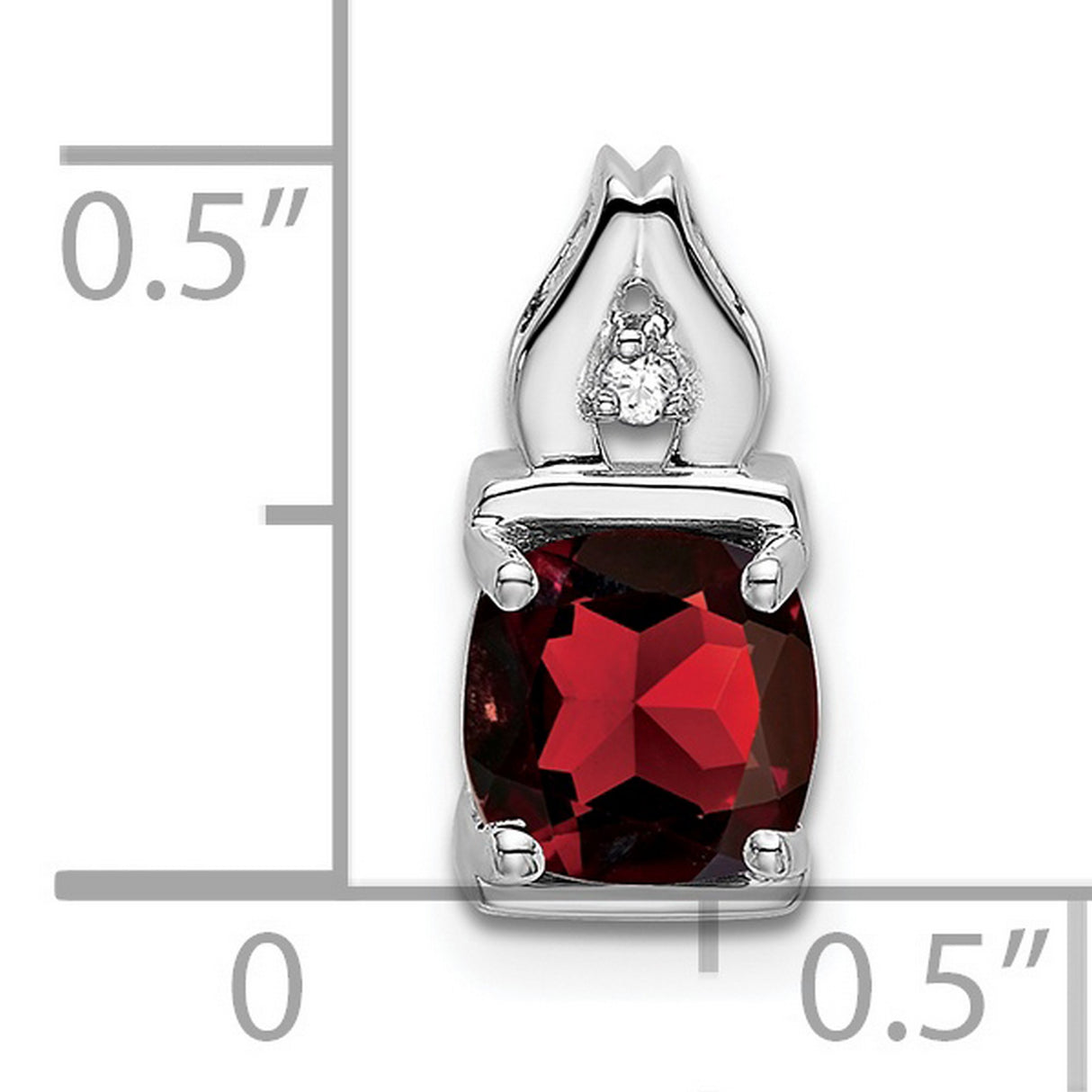 14k White Gold Garnet Pendant with Diamond Accent, Flame Inspired Design