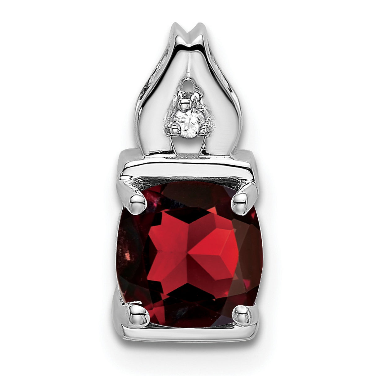 14k White Gold Garnet Pendant with Diamond Accent, Flame Inspired Design
