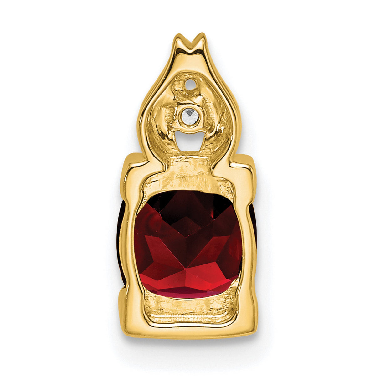 14k Yellow Gold Pendant with Cushion Cut Garnet and Diamond Accent, Flame Design