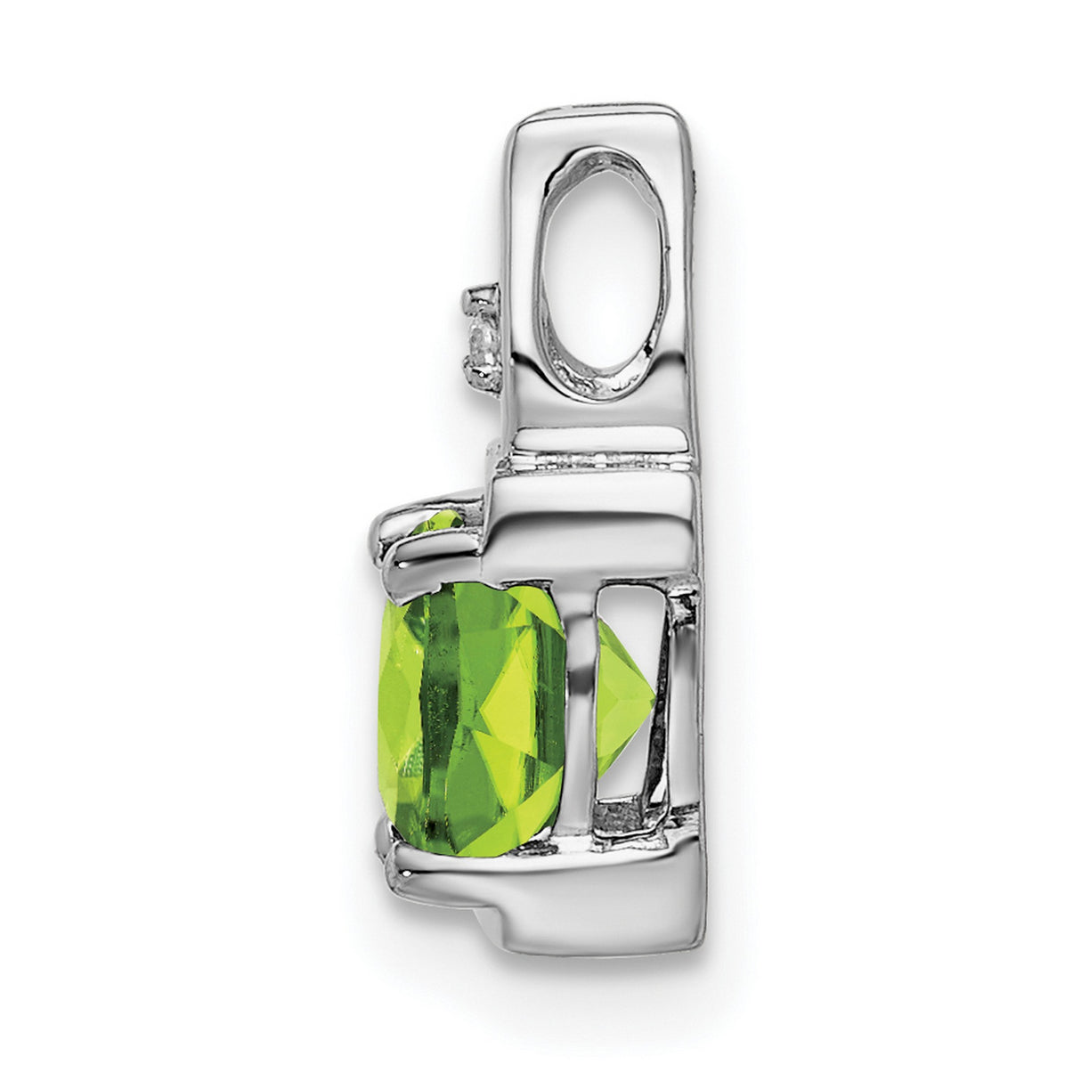 14k White Gold Pendant with Cushion Cut Peridot and Diamond Accent, August Birthstone Style