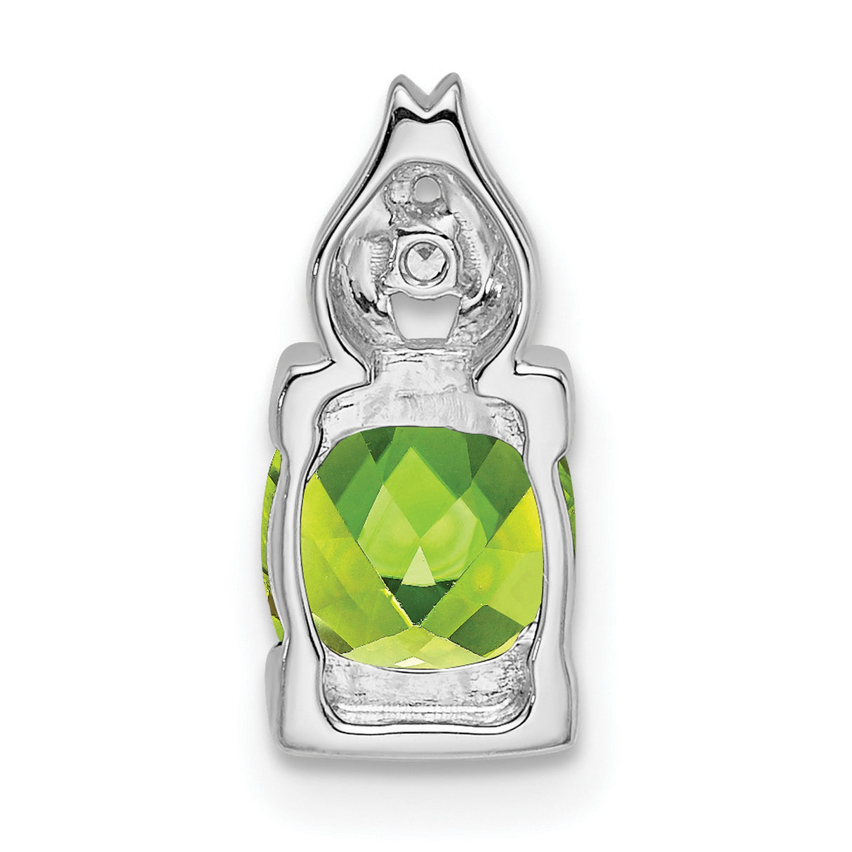 14k White Gold Pendant with Cushion Cut Peridot and Diamond Accent, August Birthstone Style