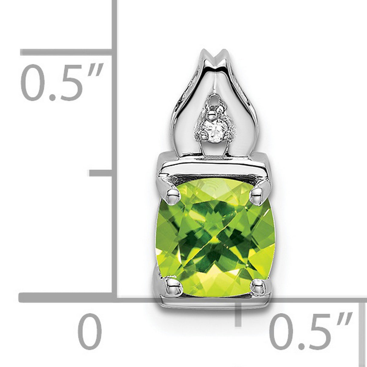 14k White Gold Pendant with Cushion Cut Peridot and Diamond Accent, August Birthstone Style