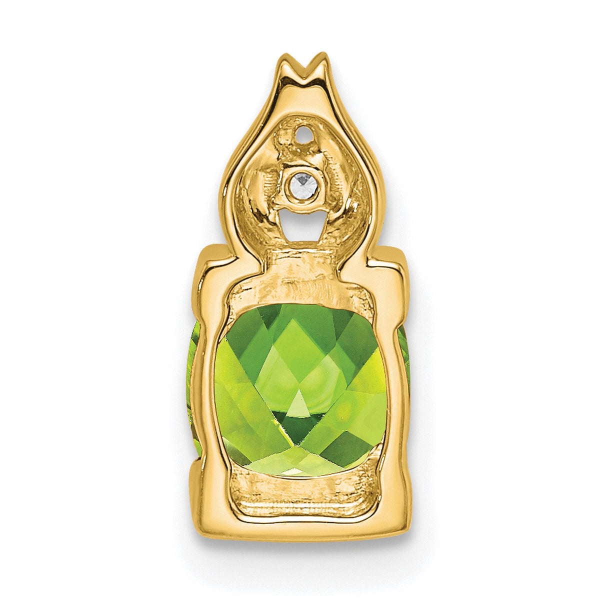 14k Yellow Gold Pendant with Peridot and Diamond Accent, Leaf or Flame Inspired Design