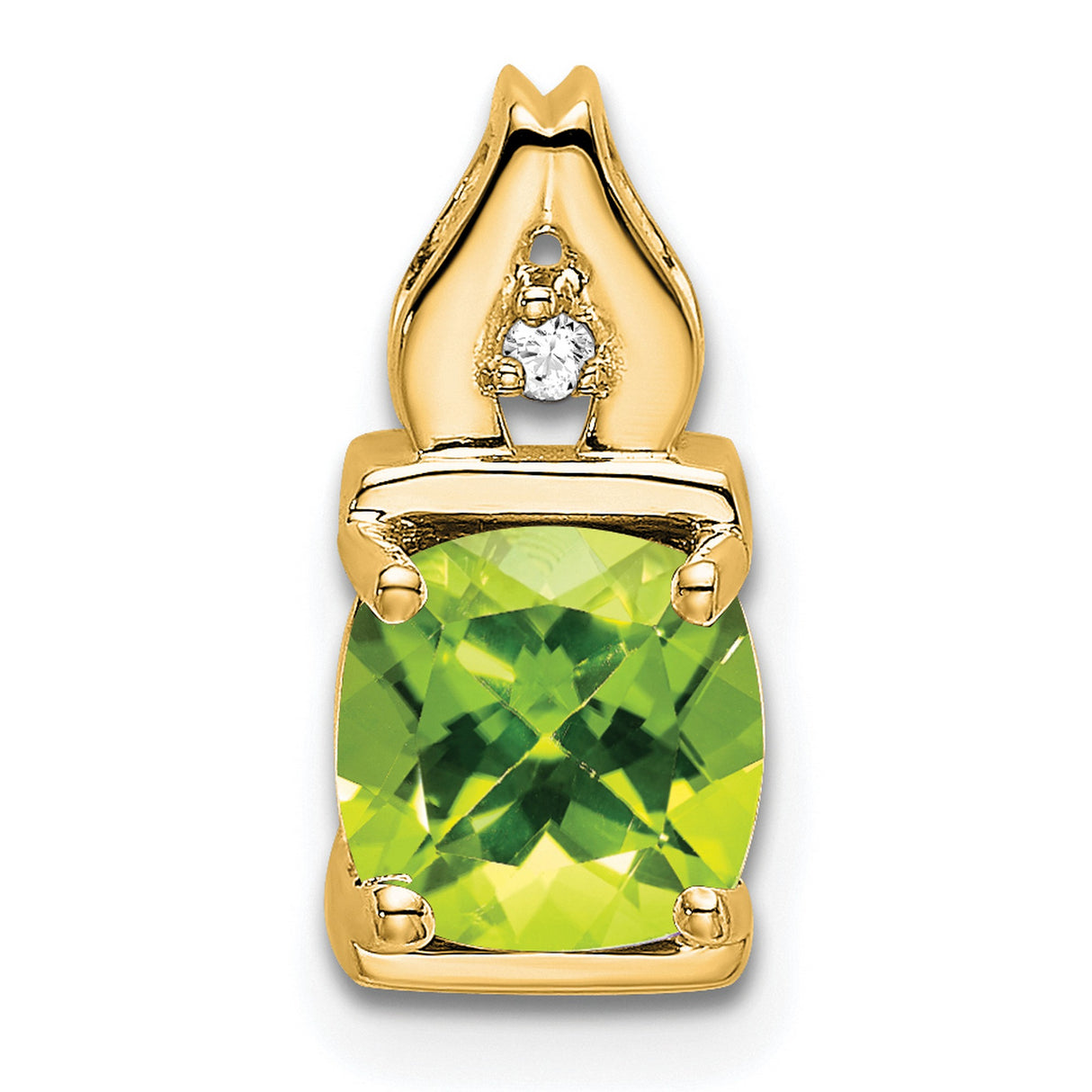 14k Yellow Gold Pendant with Peridot and Diamond Accent, Leaf or Flame Inspired Design