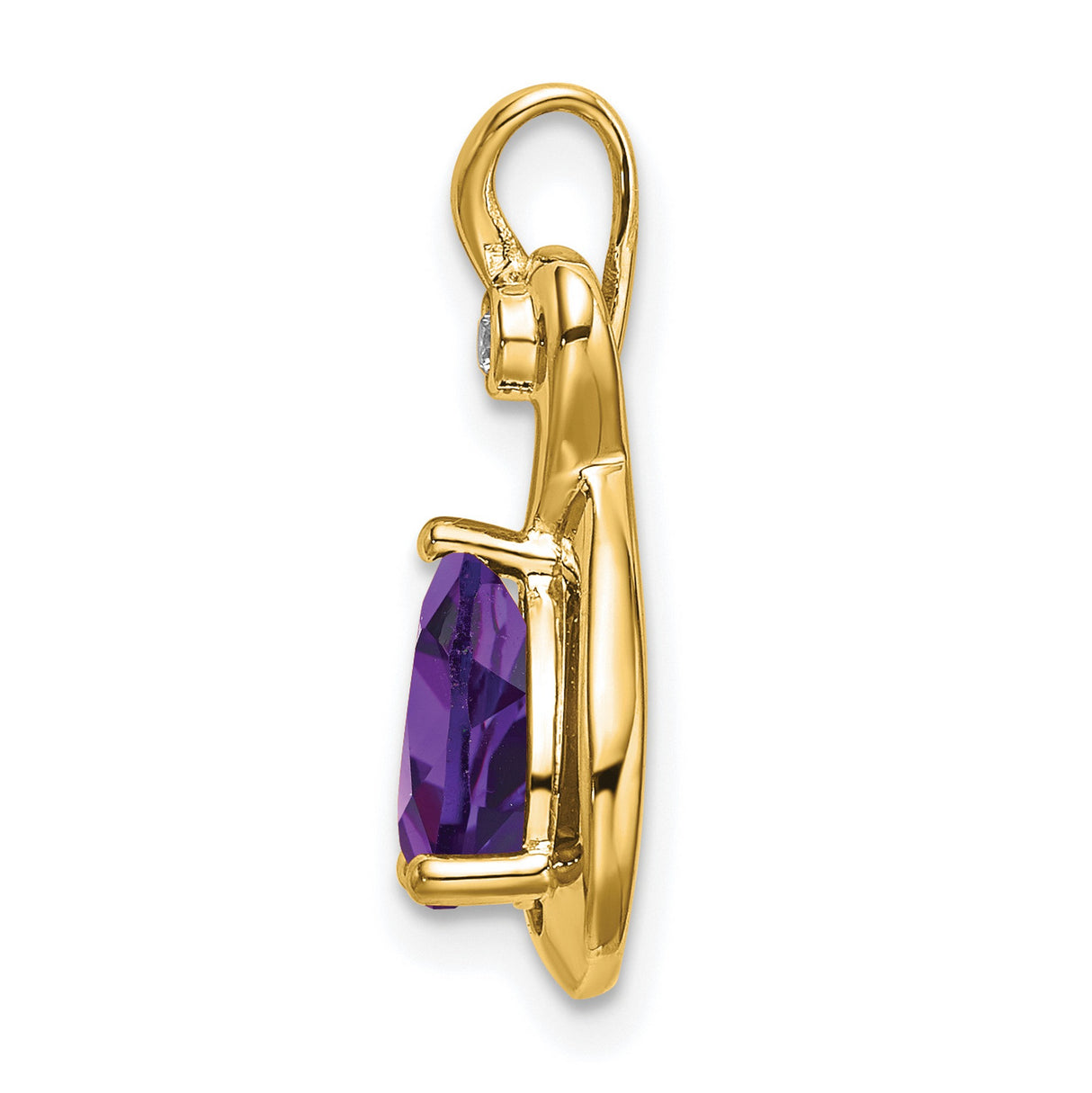 10k Yellow Gold Infinity Pendant with Teardrop Amethyst and Diamond for Women