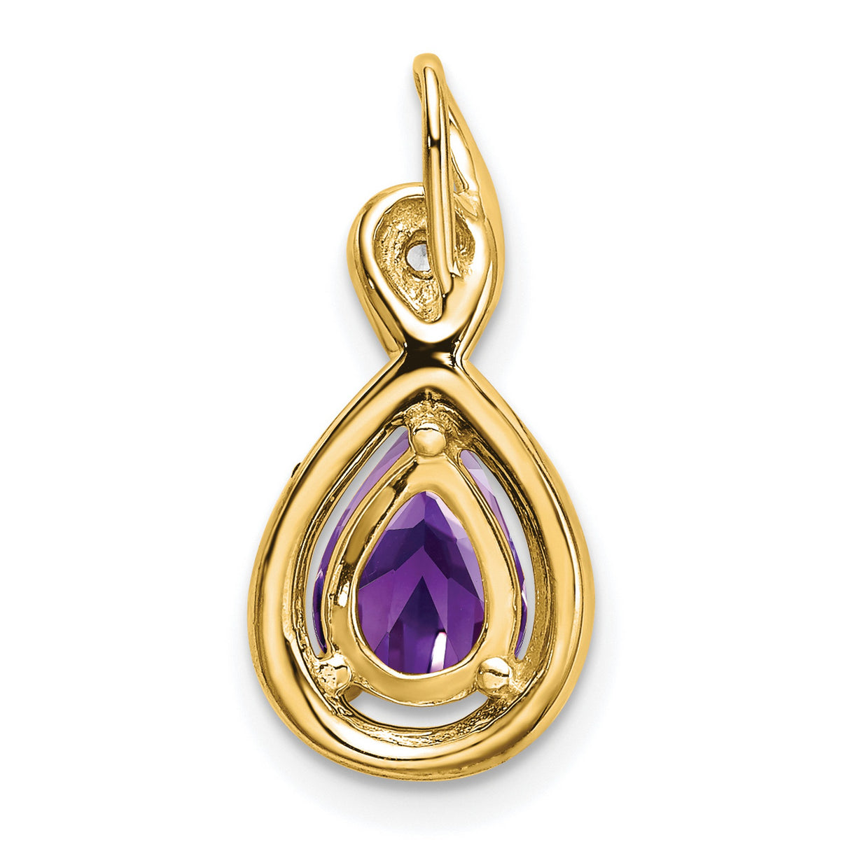 10k Yellow Gold Infinity Pendant with Teardrop Amethyst and Diamond for Women