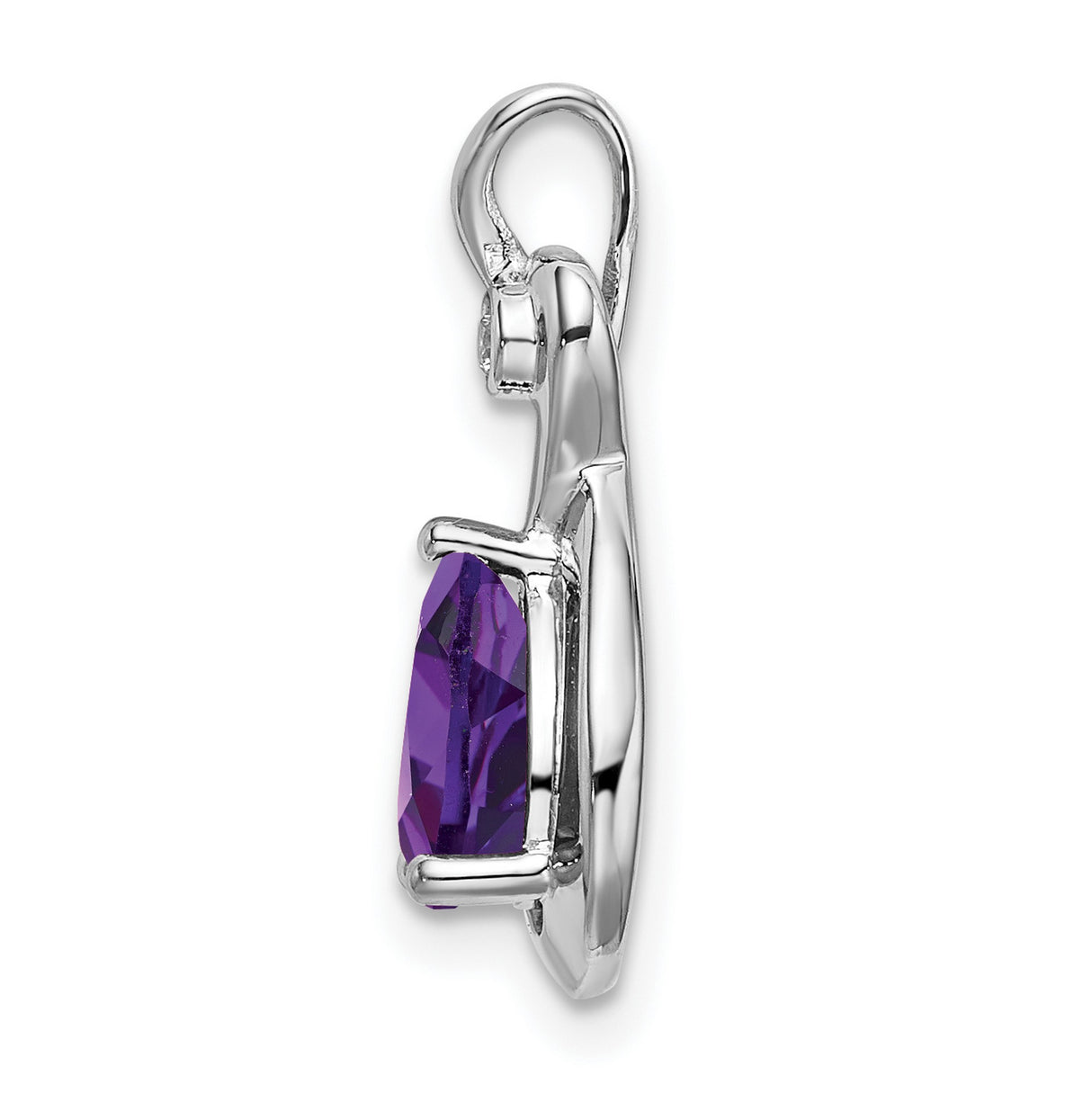14k White Gold Teardrop Amethyst Pendant with Diamond Accent, Infinity Design