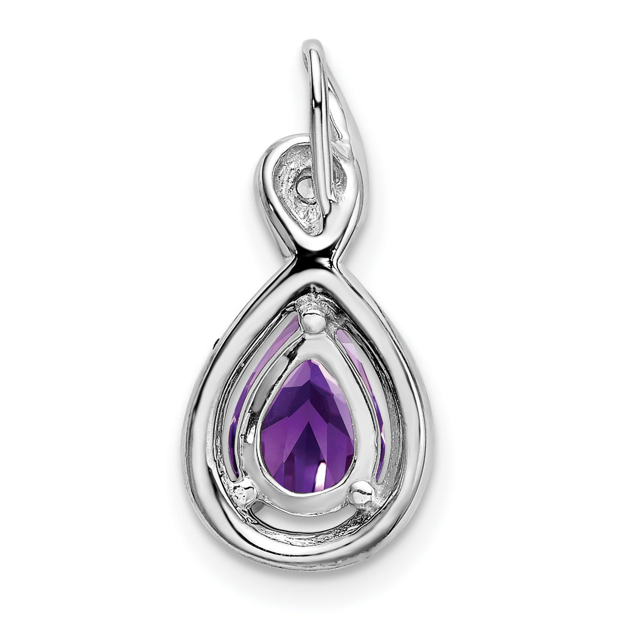 14k White Gold Teardrop Amethyst Pendant with Diamond Accent, Infinity Design