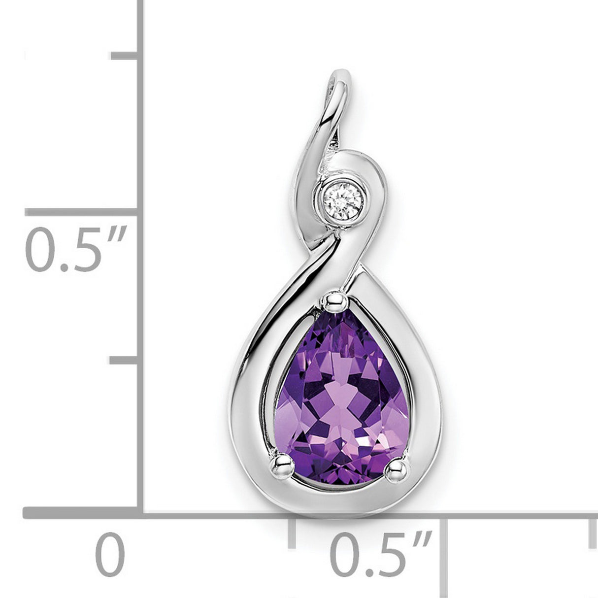 14k White Gold Teardrop Amethyst Pendant with Diamond Accent, Infinity Design