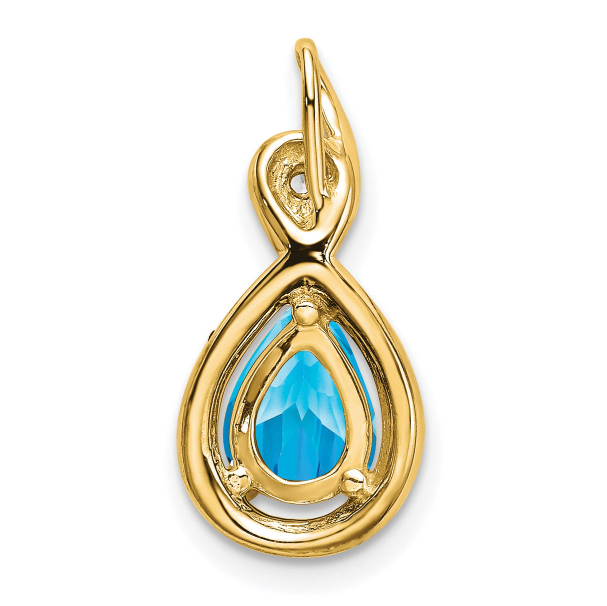 14k Yellow Gold Infinity Twist Pendant with Pear Shaped Swiss Blue Topaz and Diamond Accent
