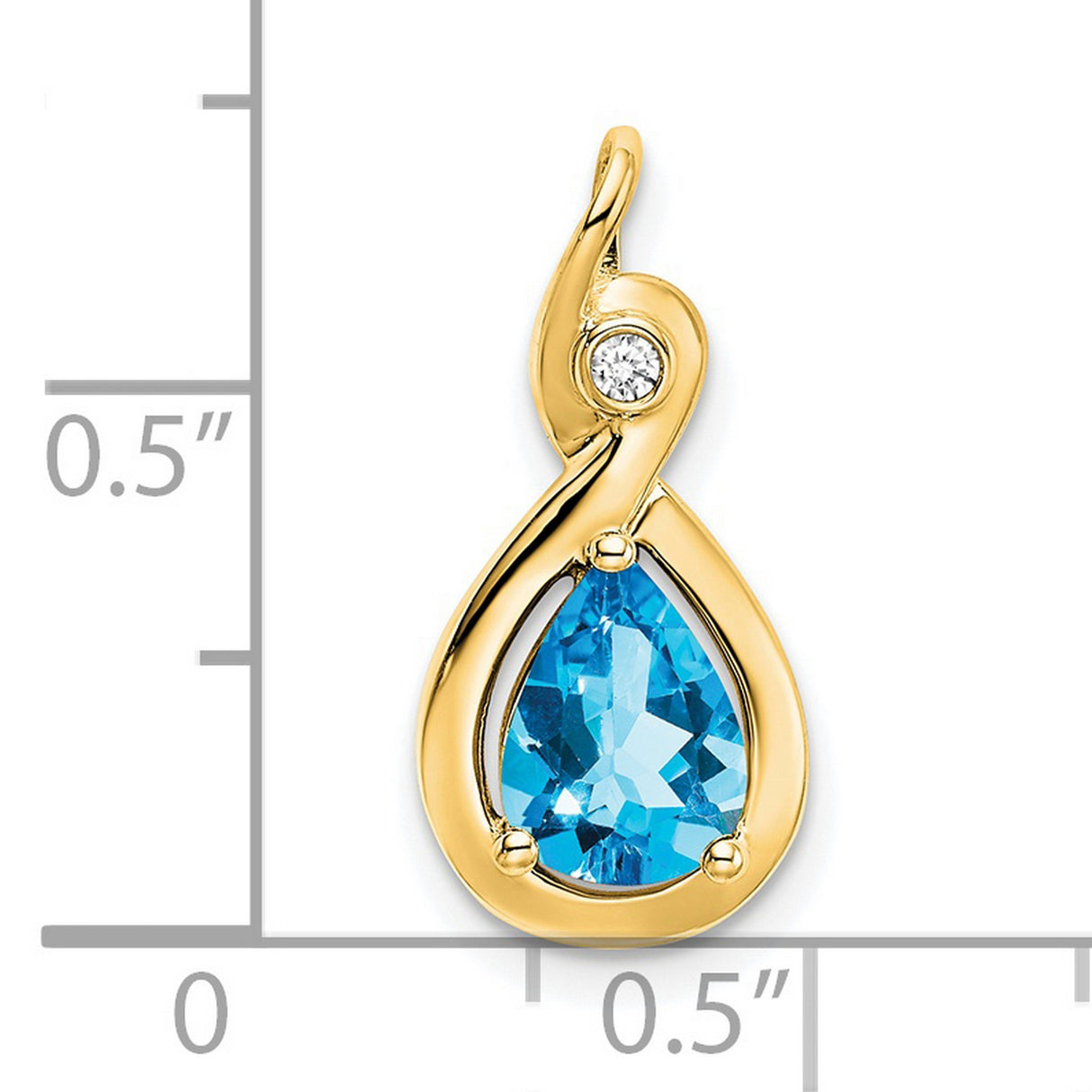 14k Yellow Gold Infinity Twist Pendant with Pear Shaped Swiss Blue Topaz and Diamond Accent