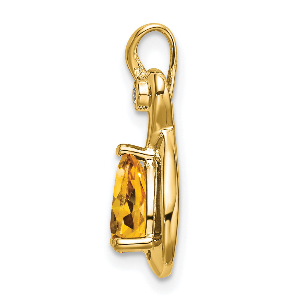 14k Yellow Gold Teardrop Pendant with Pear Citrine and Diamond Accent, Twisted Design