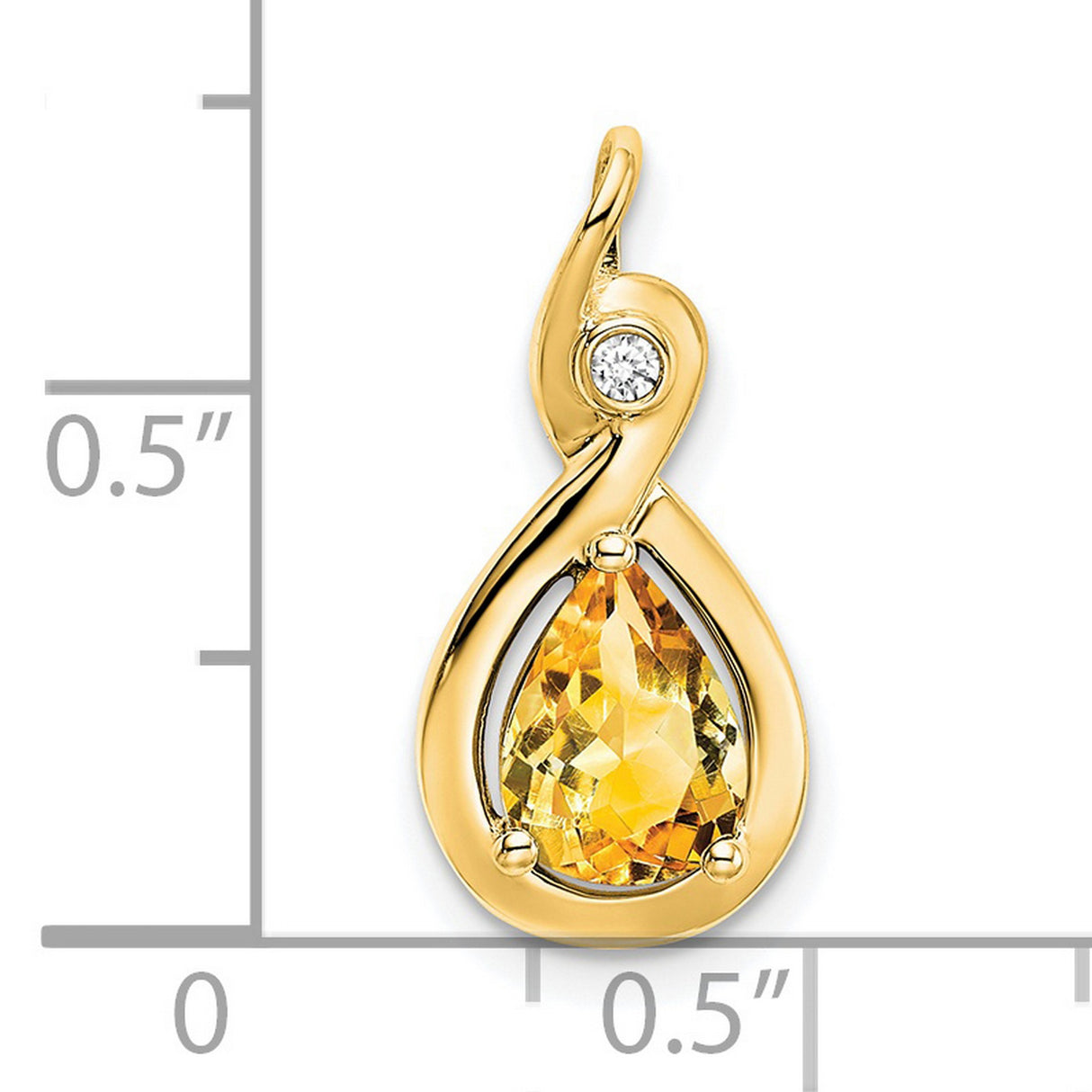 14k Yellow Gold Teardrop Pendant with Pear Citrine and Diamond Accent, Twisted Design