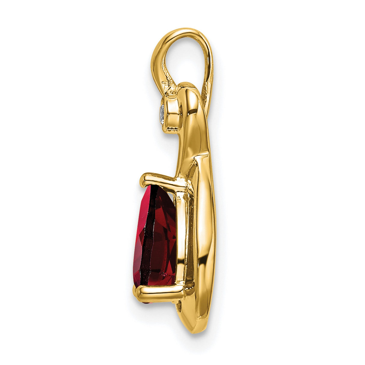 10k Yellow Gold Pendant with Garnet Teardrop and Diamond Accent in Twisted Loop Design