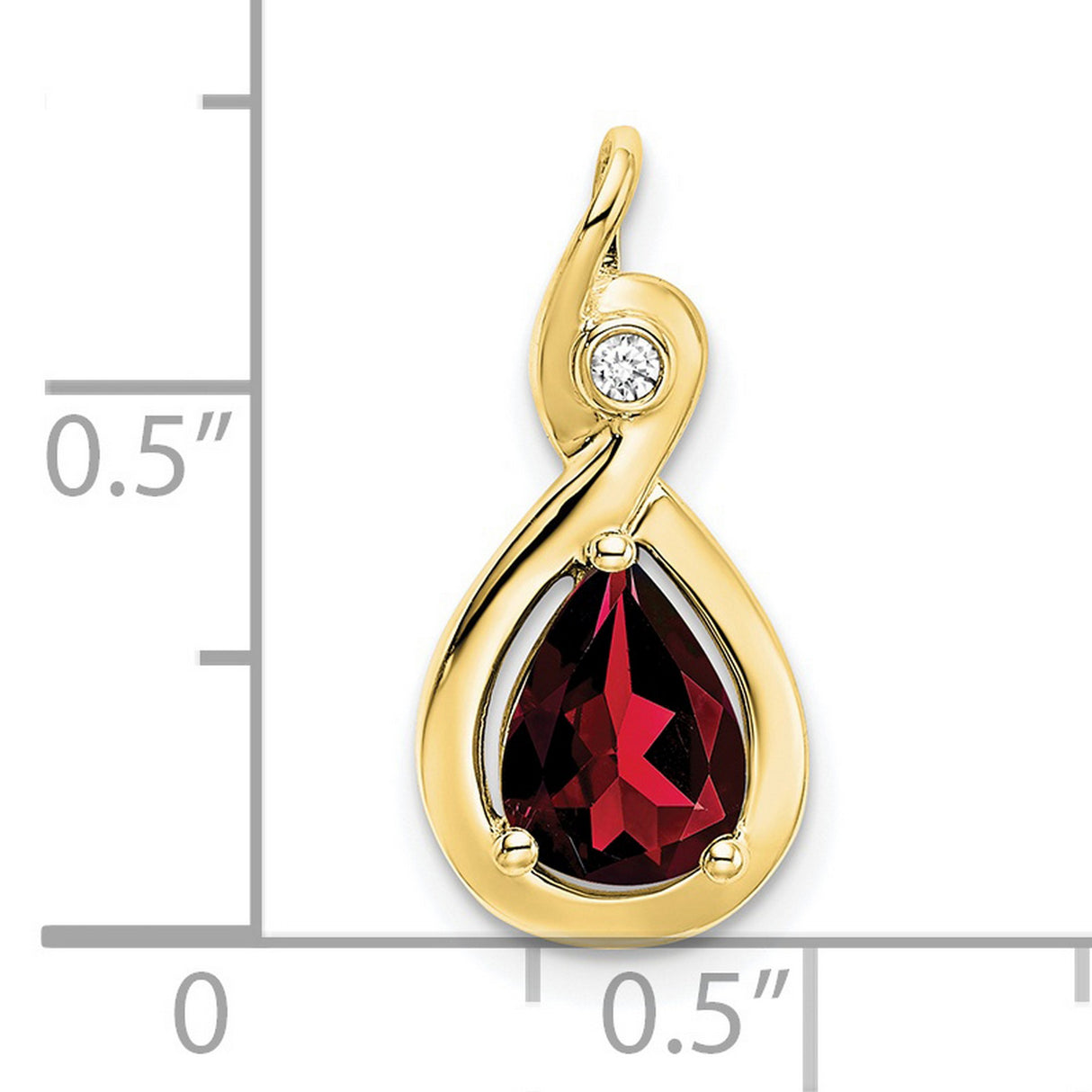 10k Yellow Gold Pendant with Garnet Teardrop and Diamond Accent in Twisted Loop Design