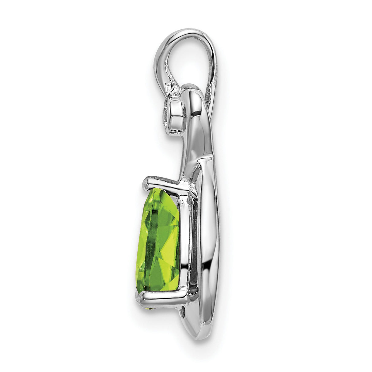 14k White Gold Pendant with Pear Cut Peridot and Diamond Accent in Swirl Design