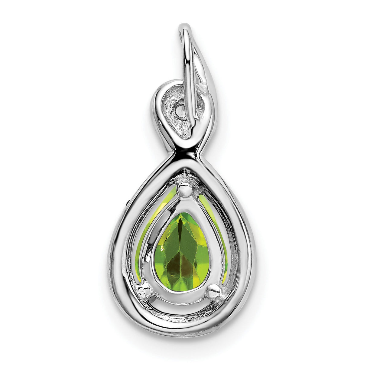 14k White Gold Pendant with Pear Cut Peridot and Diamond Accent in Swirl Design