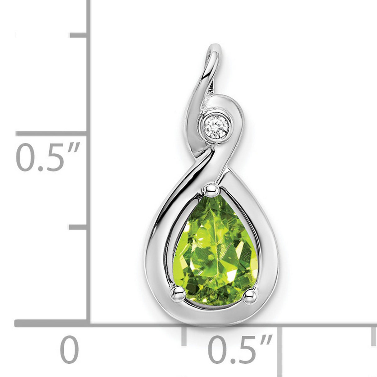 14k White Gold Pendant with Pear Cut Peridot and Diamond Accent in Swirl Design