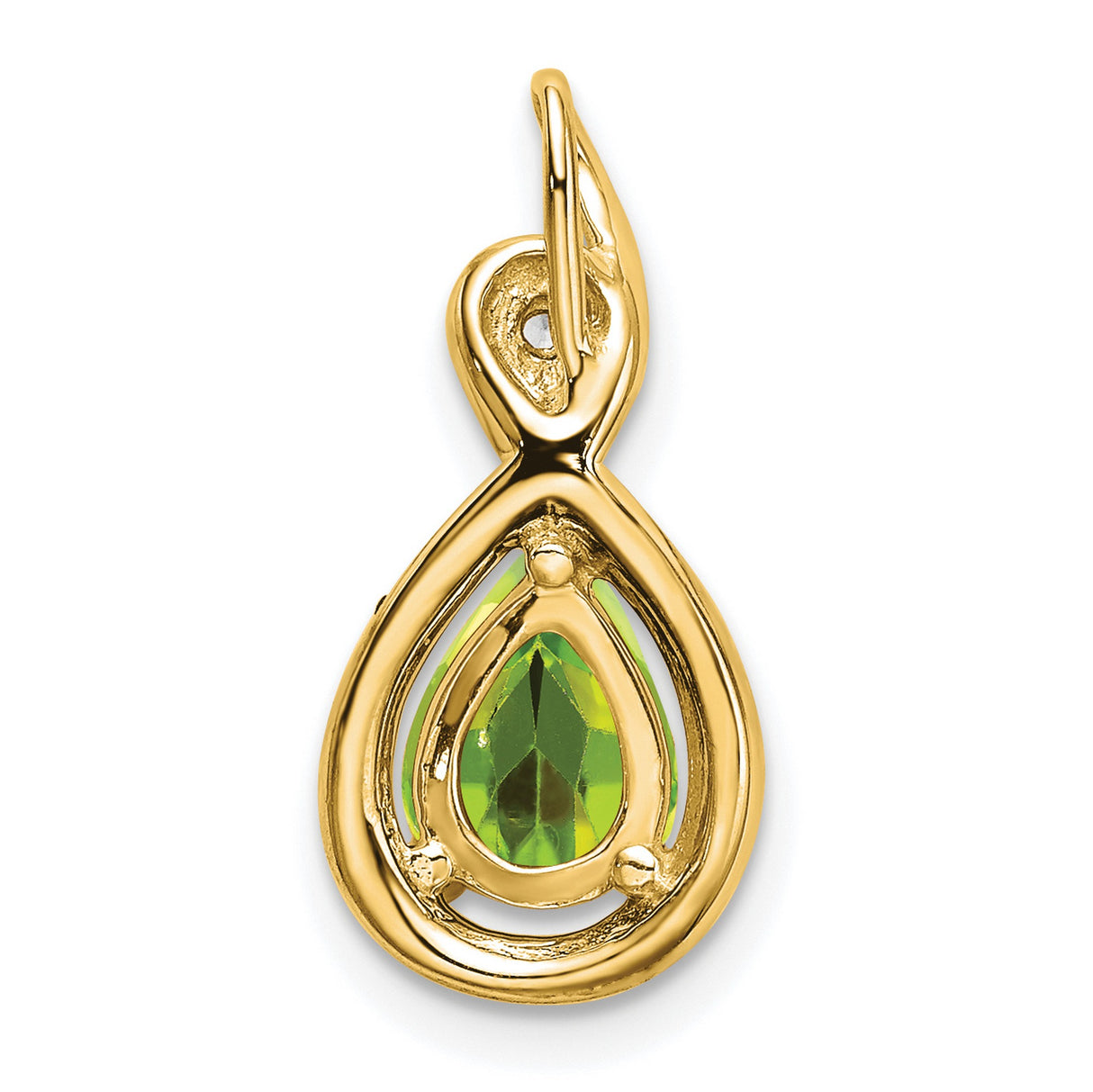 14k Yellow Gold Pendant with Teardrop Peridot and Diamond in Swirl Design