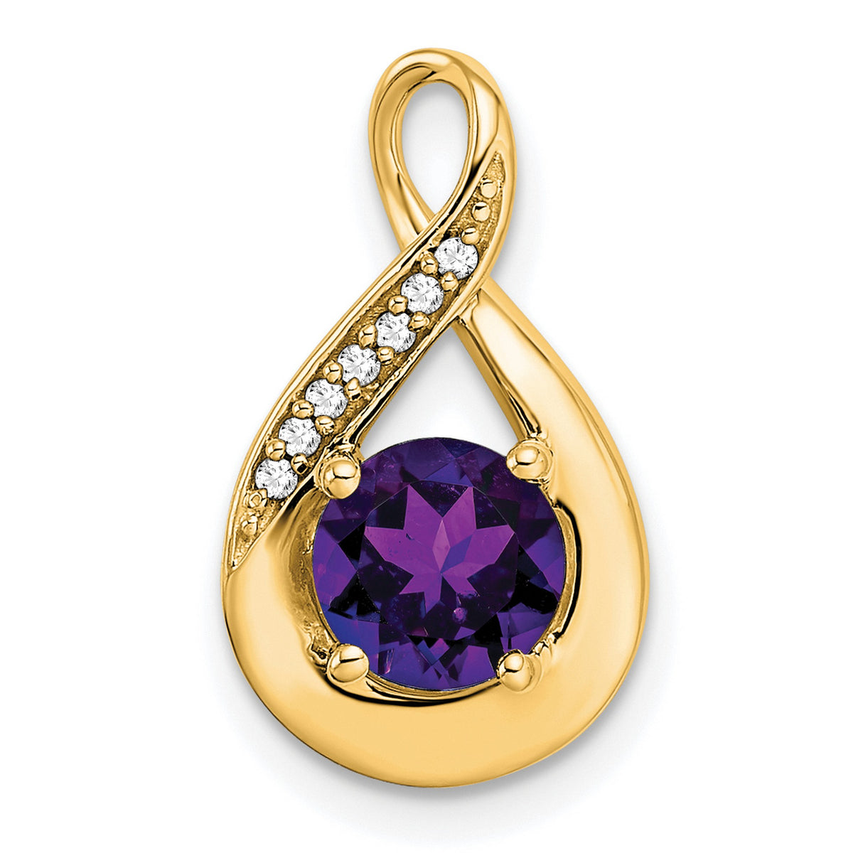 14k Yellow Gold Infinity Pendant with Amethyst Teardrop and Diamond Accents for Women