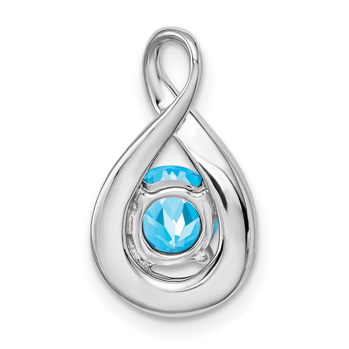 Blue Topaz and Diamond Charm Pendant in Real 14k White Gold
