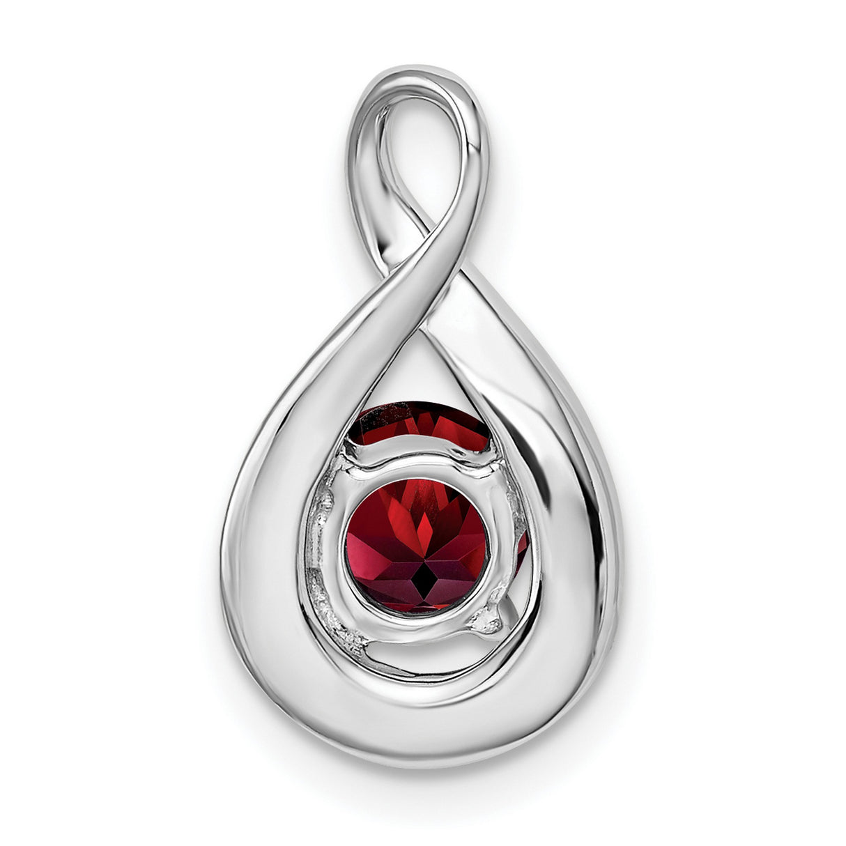 14k White Gold Teardrop Pendant with Red Garnet and Diamond, Infinity Design for Women