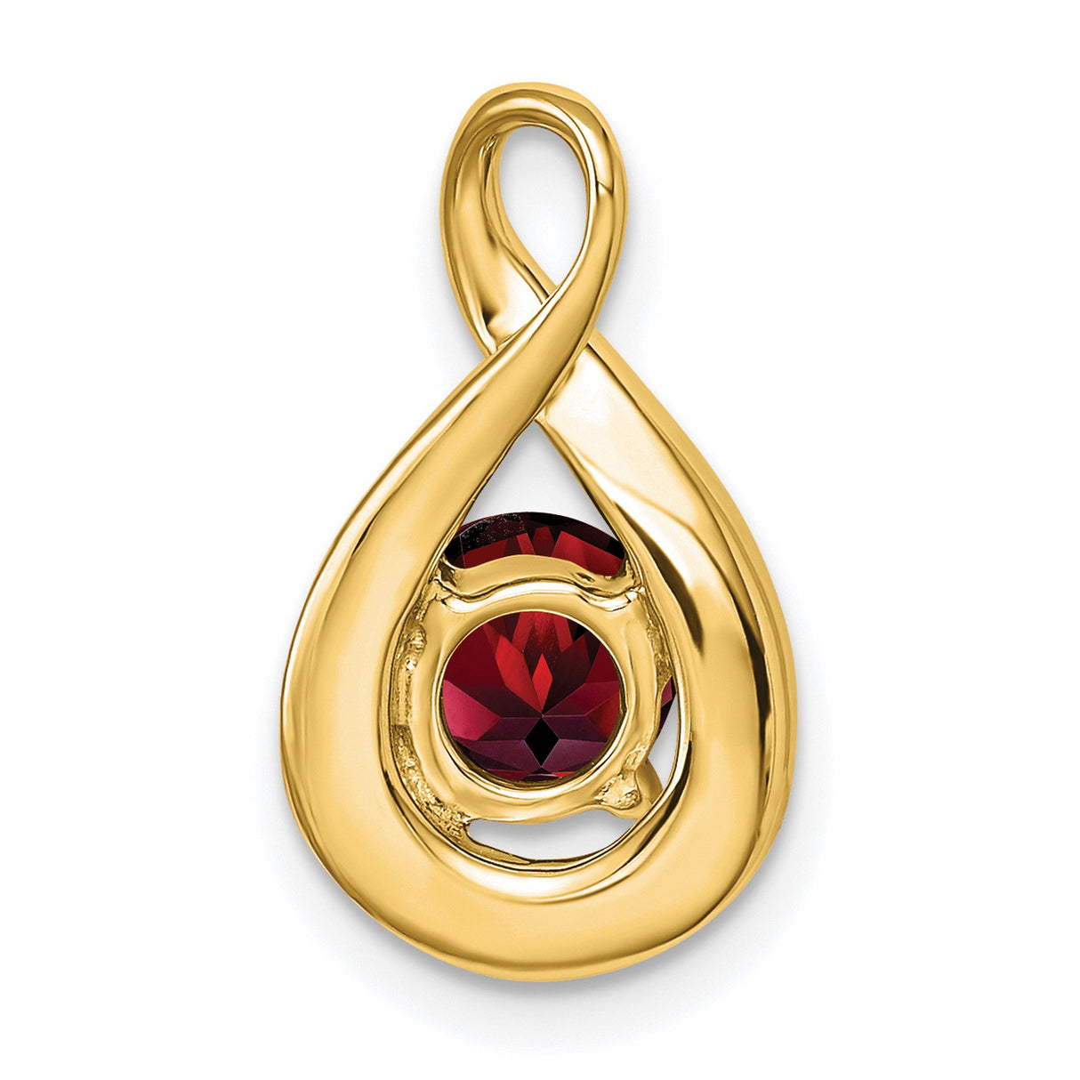 14k Yellow Gold Infinity Loop Pendant with Garnet and Diamond Accents, Pear Shaped Design