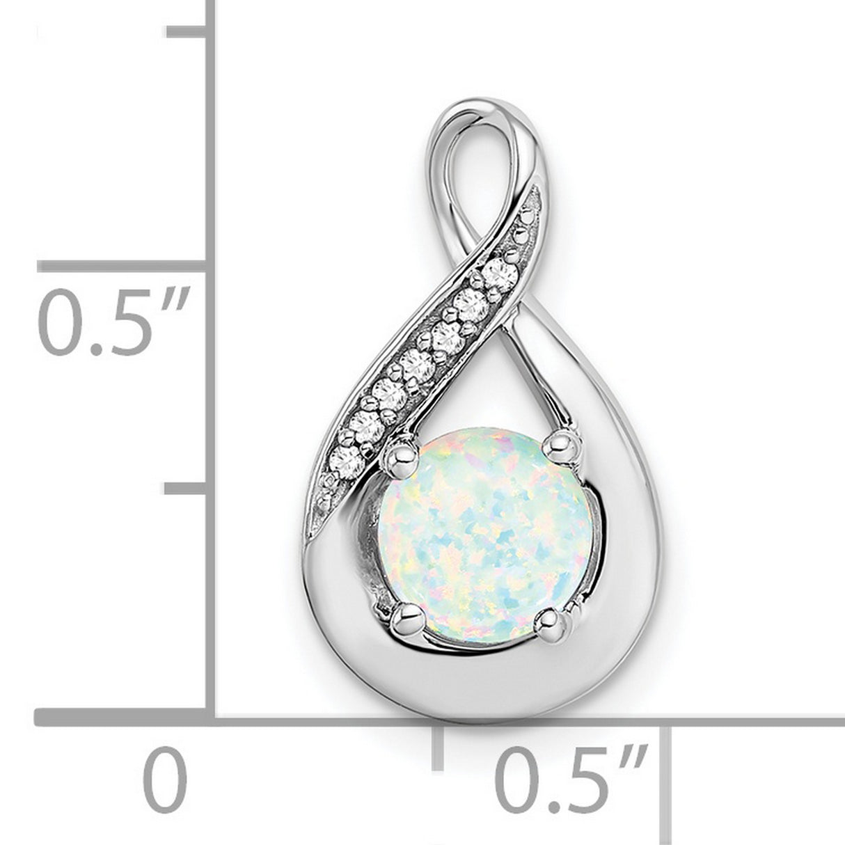 14k White Gold Teardrop Pendant with Round Lab Created Opal and Diamond Accents