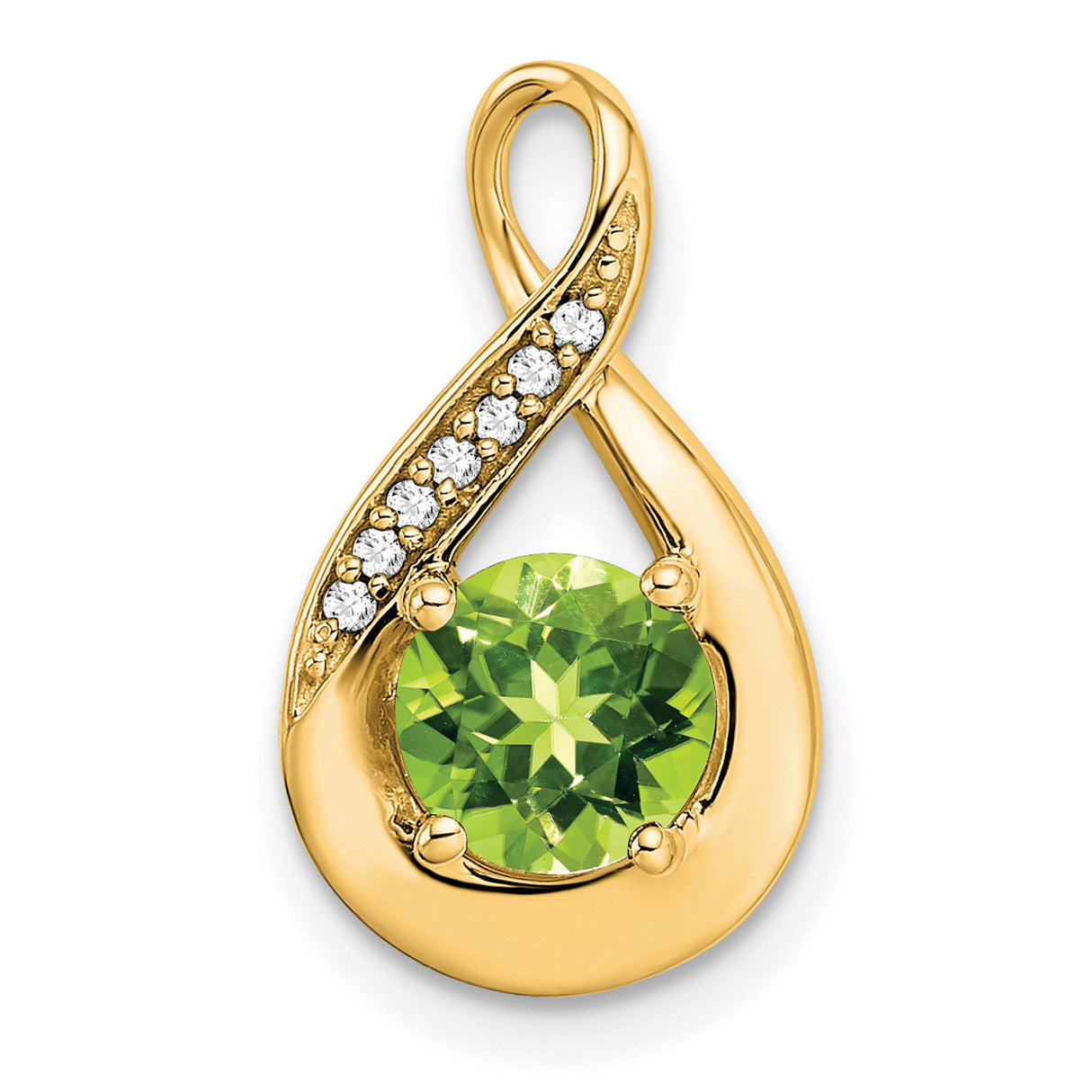 14k Yellow Gold Teardrop Infinity Pendant with Peridot and Diamond Accents