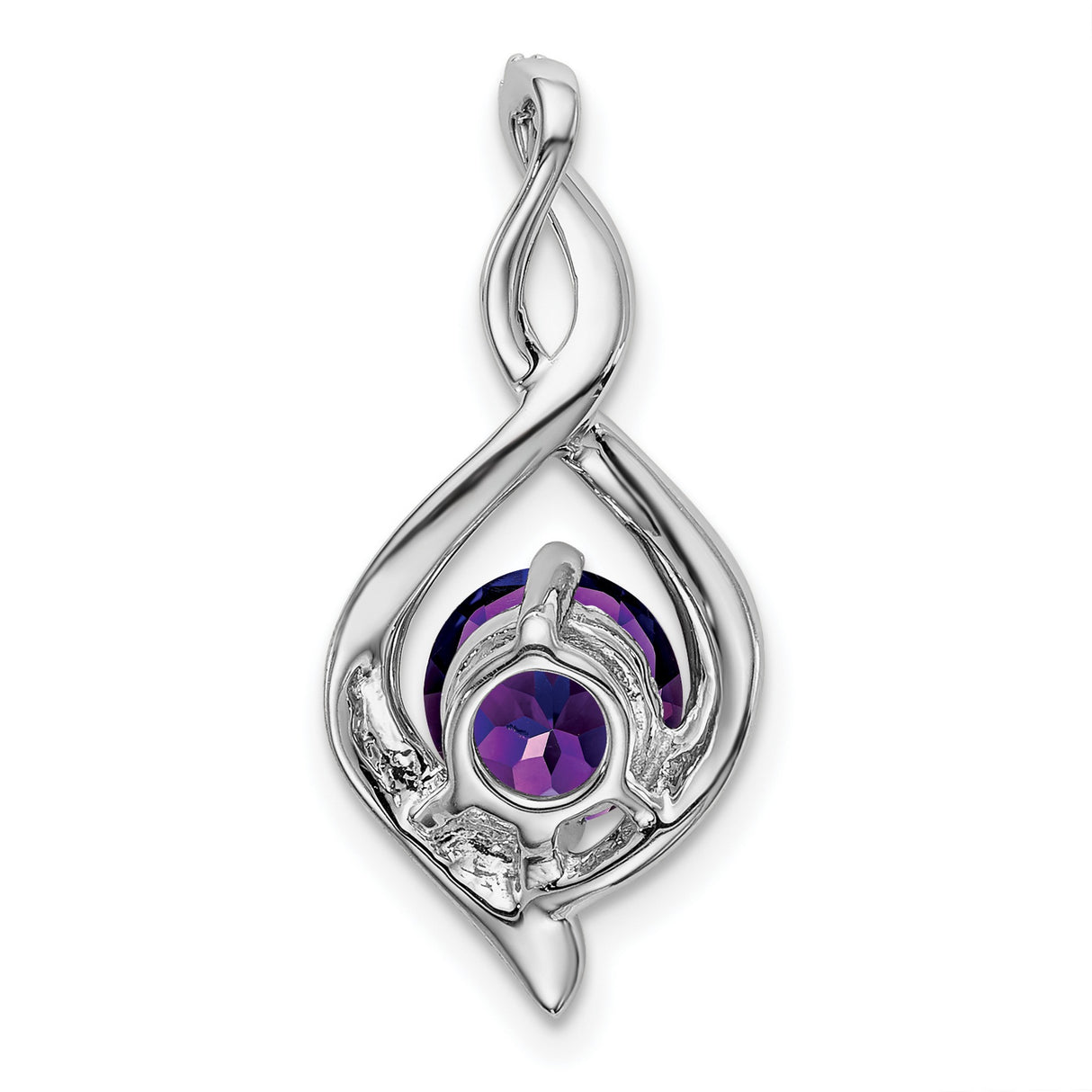 14k White Gold Amethyst Pendant with Diamond Accents in Twisted Infinity Setting