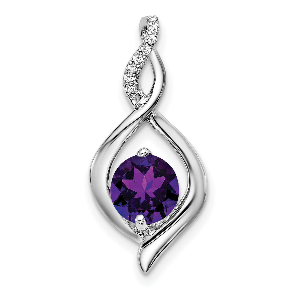 14k White Gold Amethyst Pendant with Diamond Accents in Twisted Infinity Setting