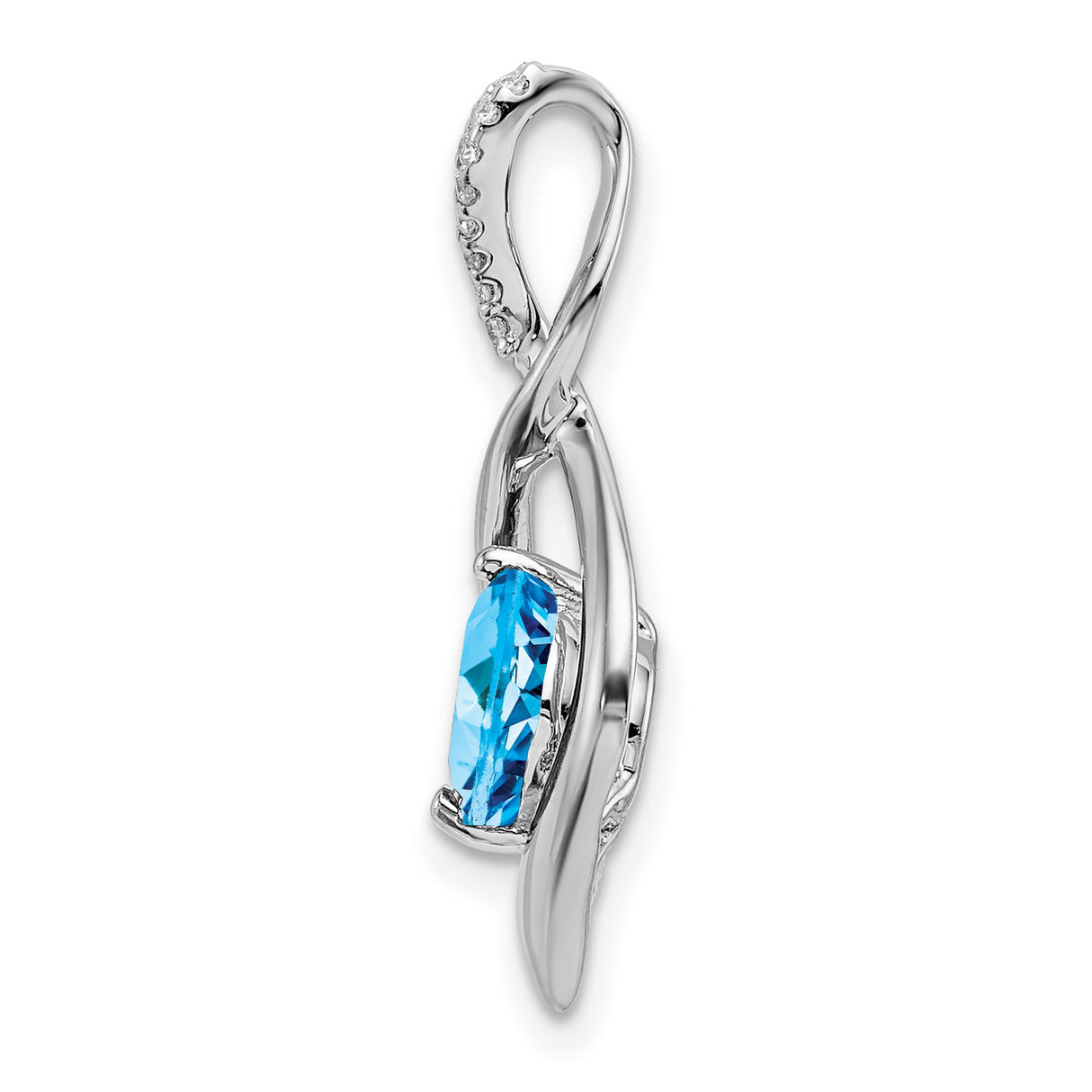 14k White Gold Pendant with Swiss Blue Topaz and Diamond Accented Swirl Design