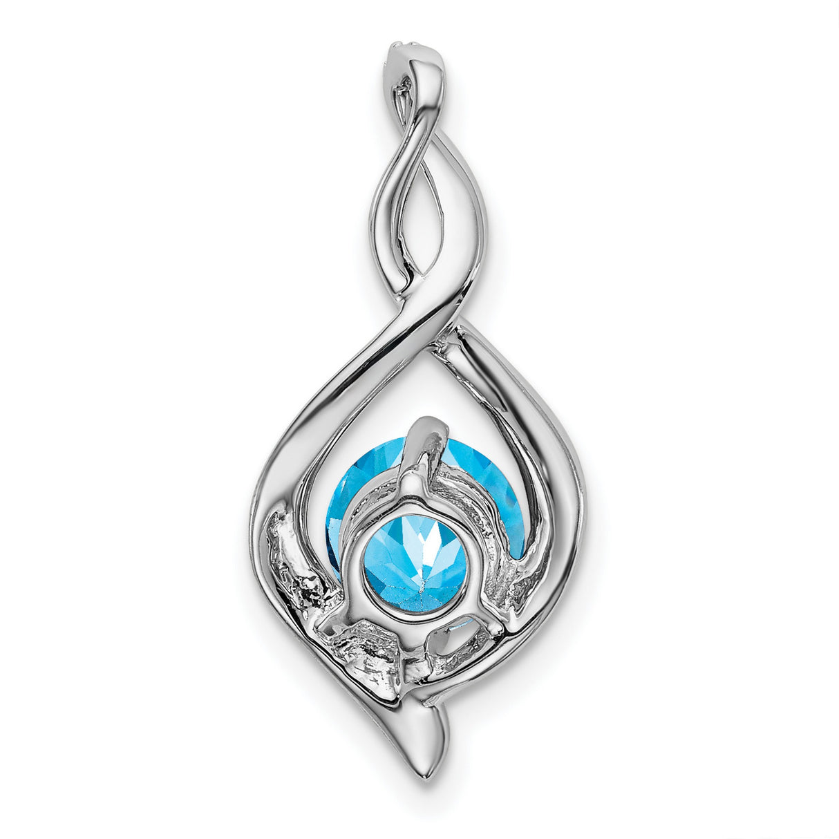 14k White Gold Pendant with Swiss Blue Topaz and Diamond Accented Swirl Design