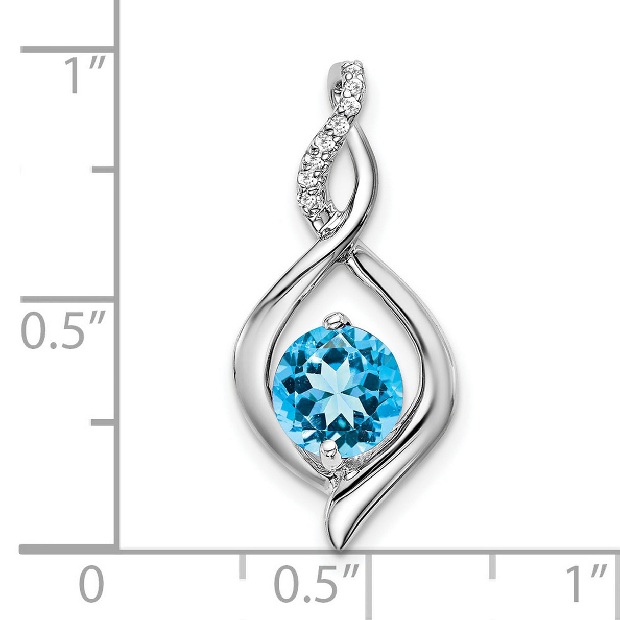 14k White Gold Pendant with Swiss Blue Topaz and Diamond Accented Swirl Design