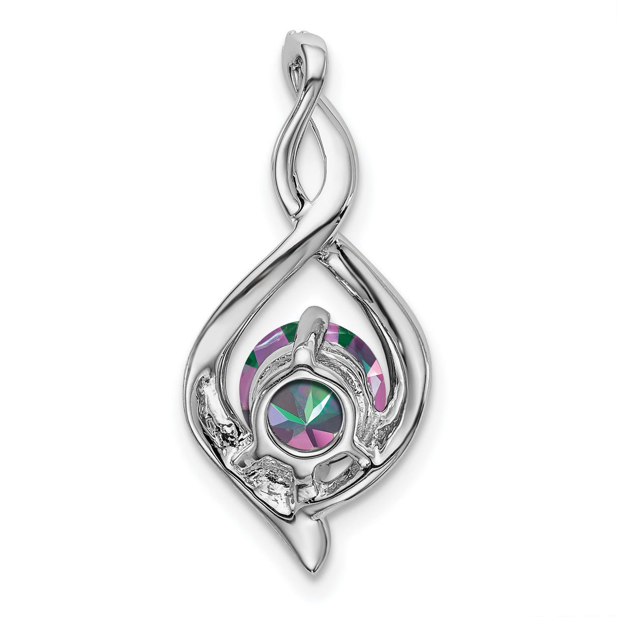 14k White Gold Pendant with Mystic Fire Topaz and Diamond Accents, Twisted Infinity Swirl Design