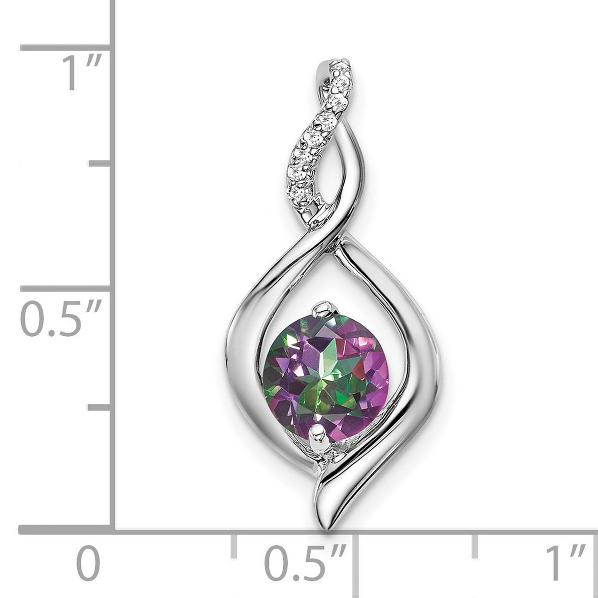 14k White Gold Pendant with Mystic Fire Topaz and Diamond Accents, Twisted Infinity Swirl Design