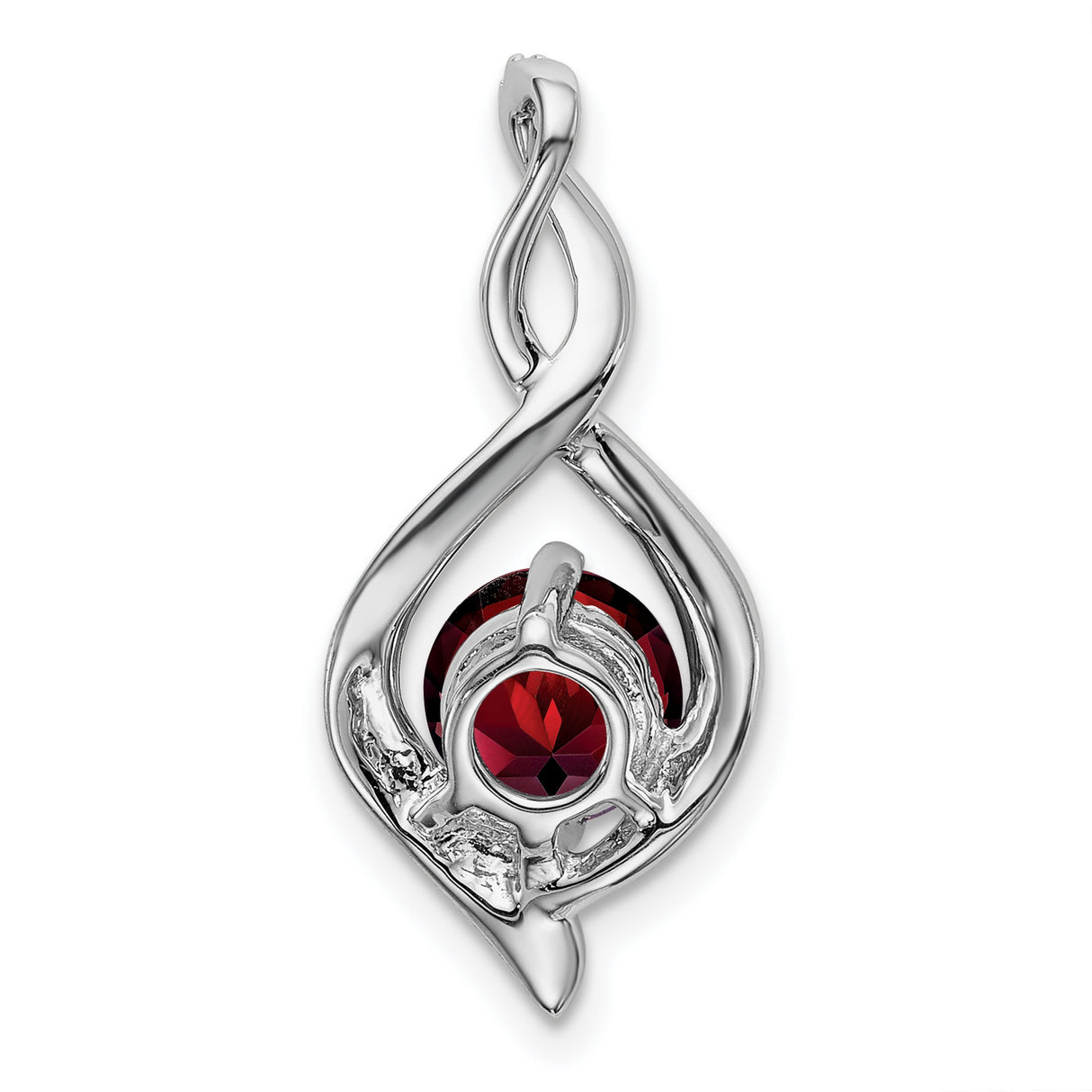 14k White Gold Pendant with Garnet and Diamond Accents in Twisted Teardrop Design