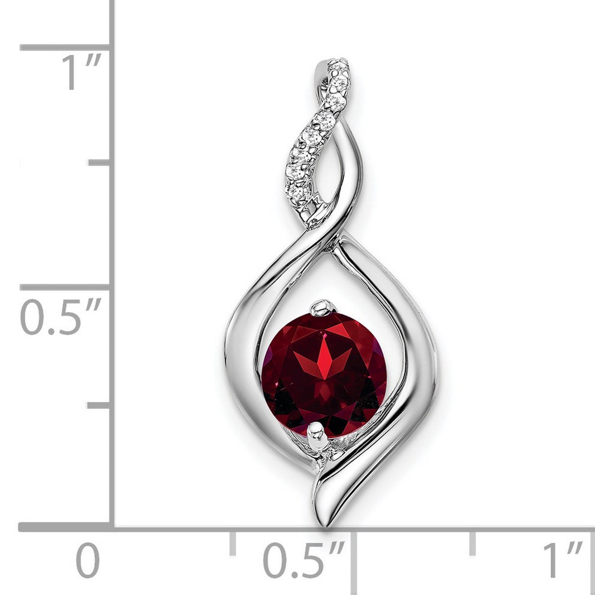 14k White Gold Pendant with Garnet and Diamond Accents in Twisted Teardrop Design