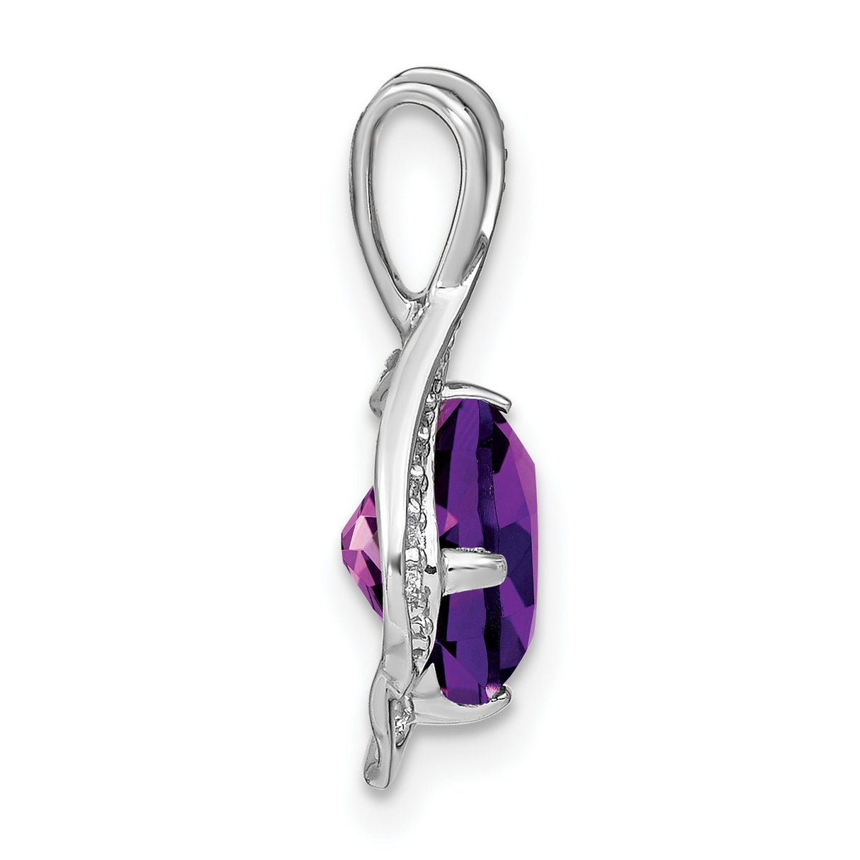 14k White Gold Amethyst Pendant with Diamonds, Twisted Infinity Design for Women