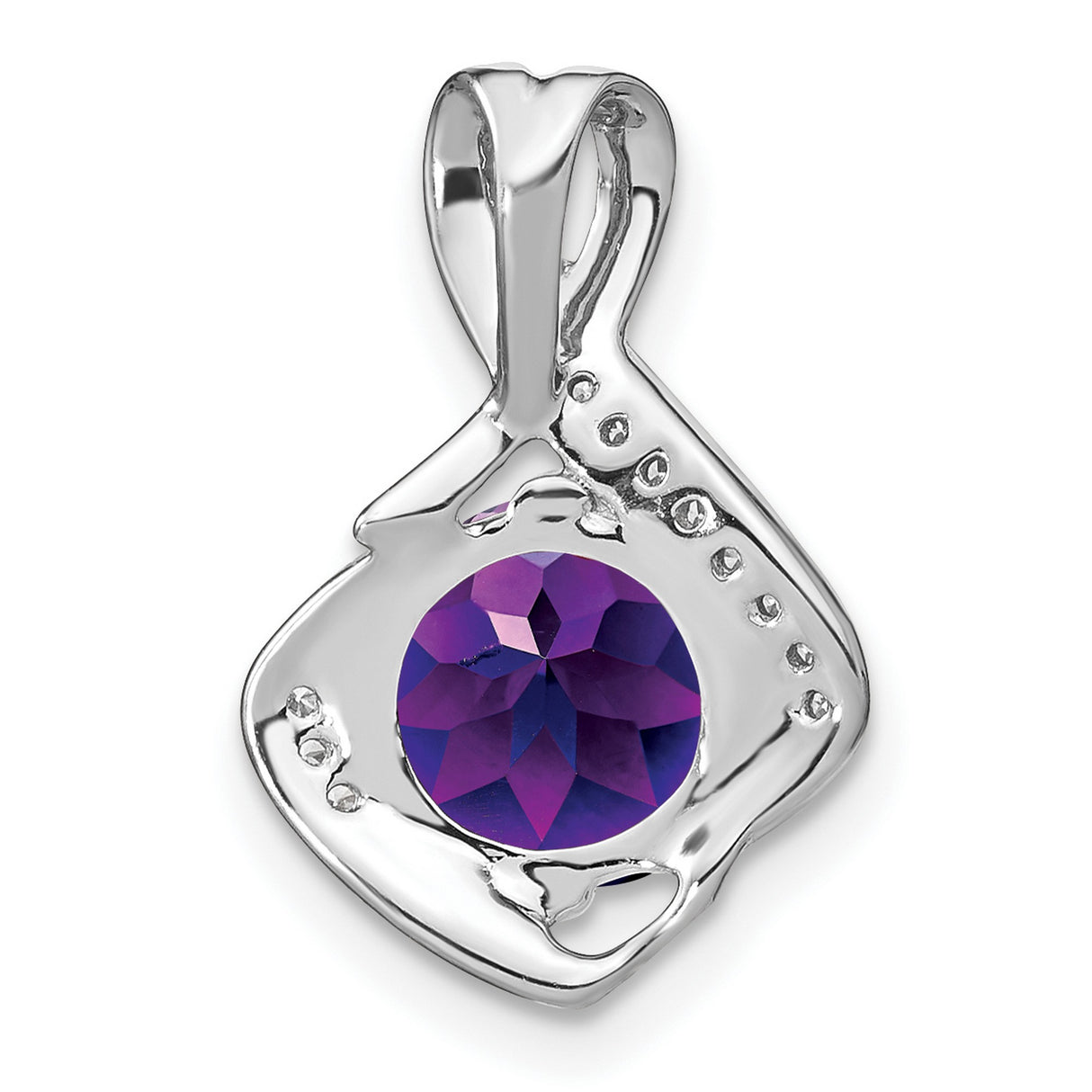 14k White Gold Amethyst Pendant with Diamonds, Twisted Infinity Design for Women