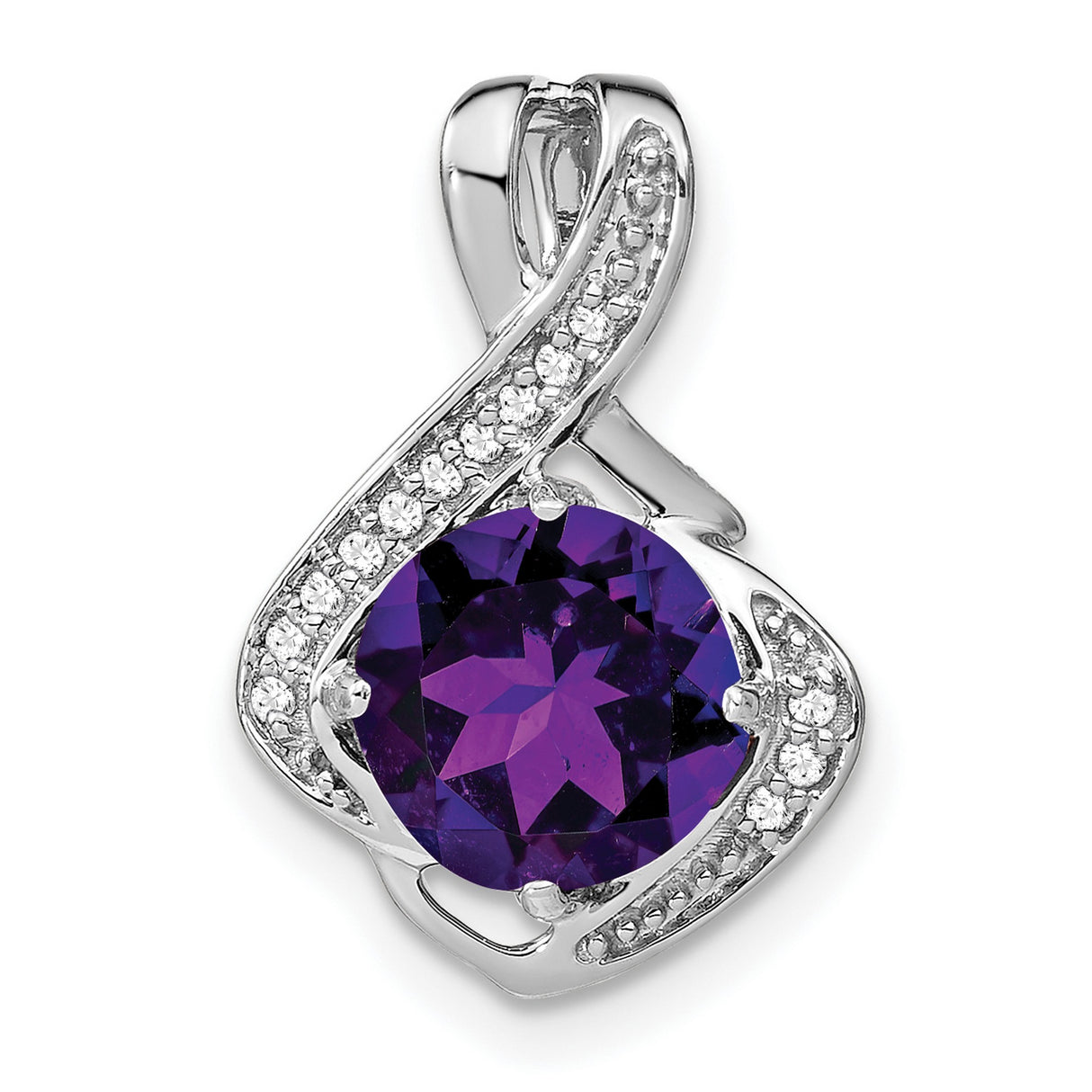 14k White Gold Amethyst Pendant with Diamonds, Twisted Infinity Design for Women