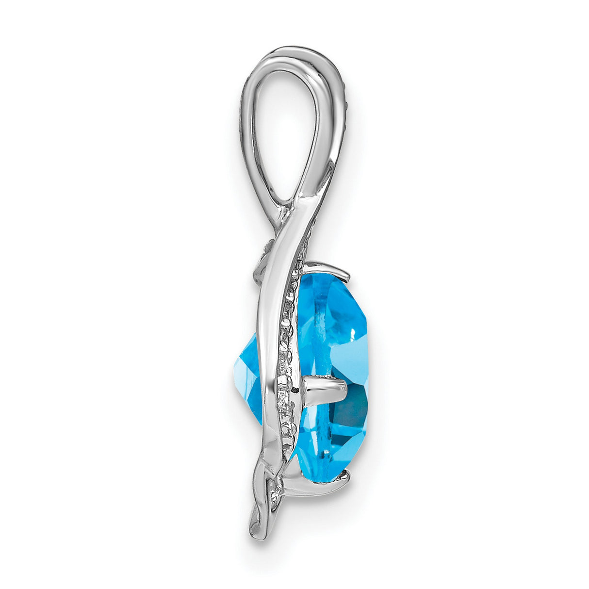 14k White Gold Pendant with Swiss Blue Topaz and Diamond Accents in Swirl Design
