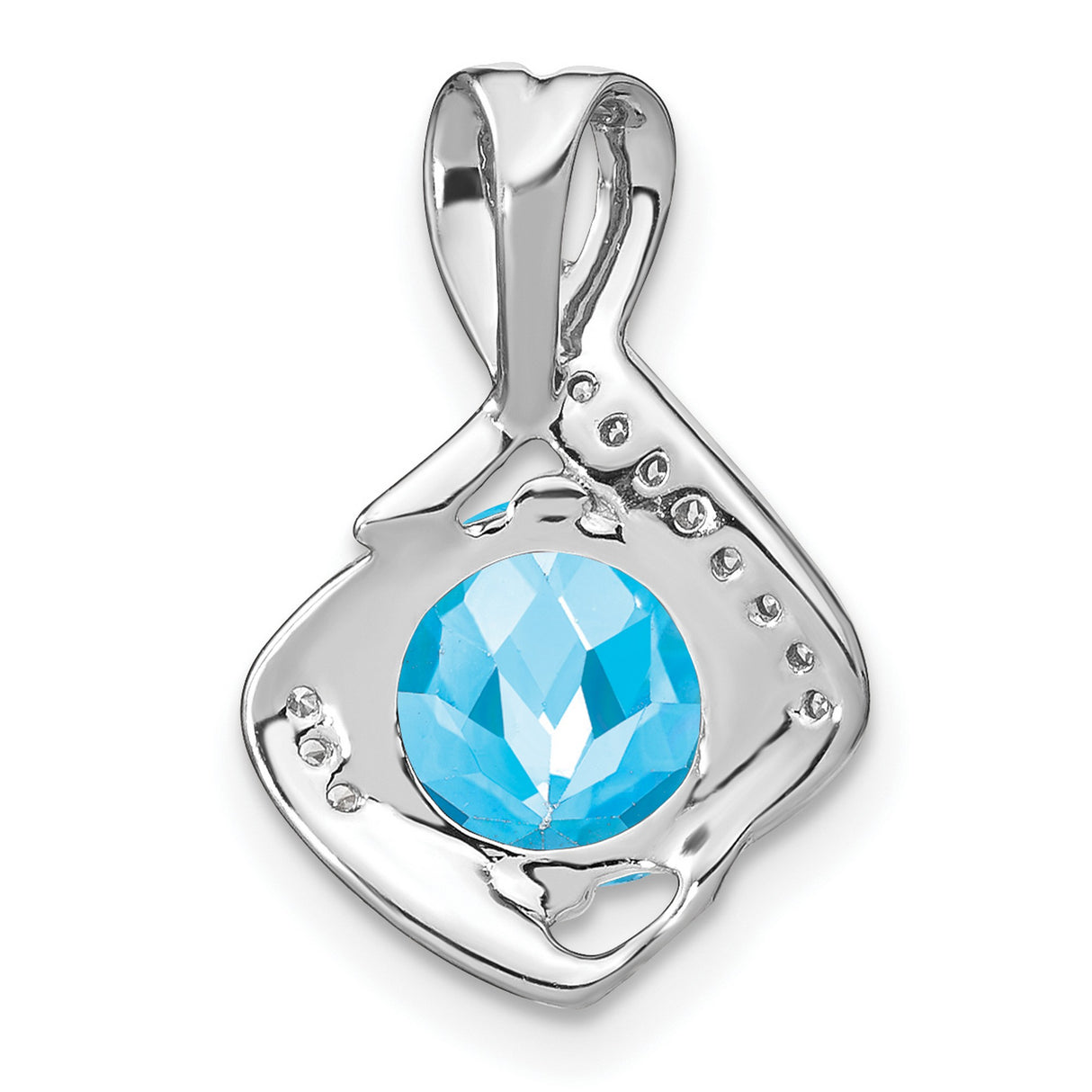 14k White Gold Pendant with Swiss Blue Topaz and Diamond Accents in Swirl Design