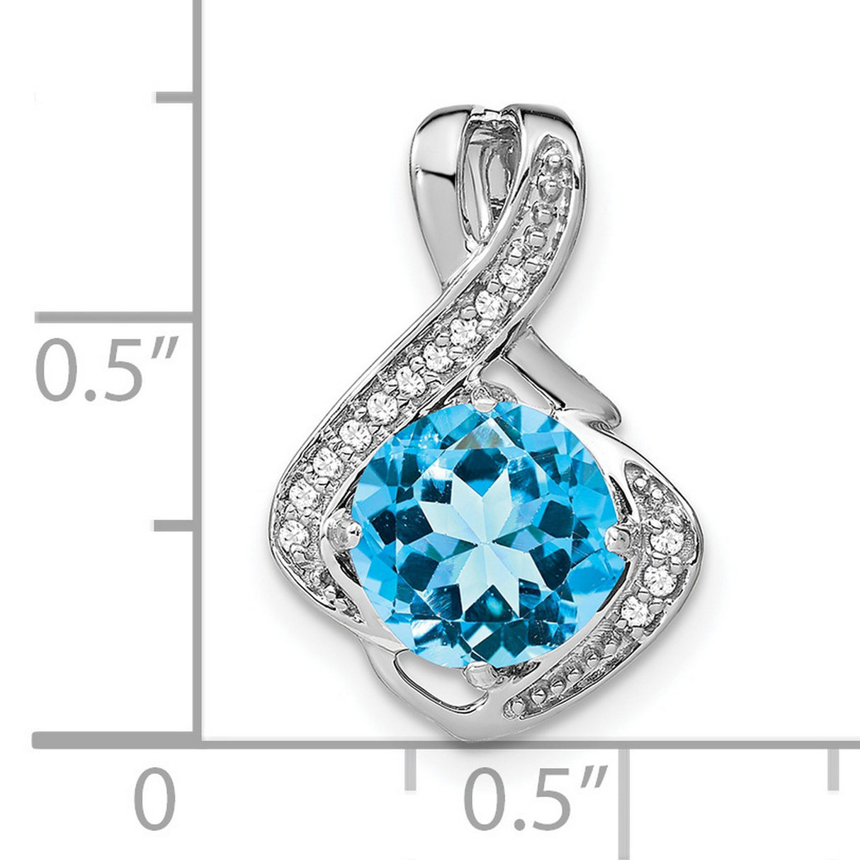 14k White Gold Pendant with Swiss Blue Topaz and Diamond Accents in Swirl Design