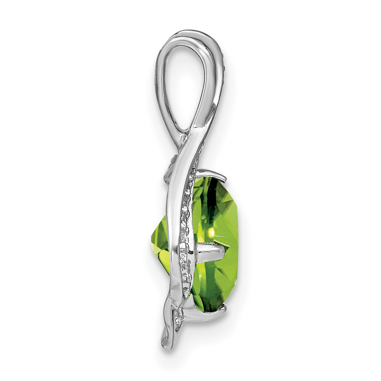 14k White Gold Pendant with Peridot and Diamond Accents, Swirl Design, August Birthstone Jewelry