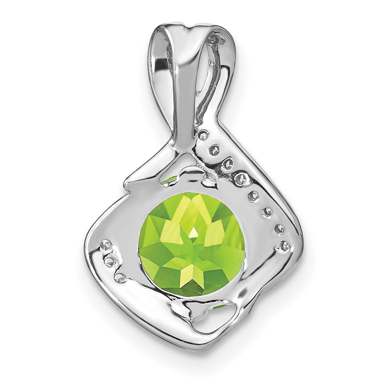 14k White Gold Pendant with Peridot and Diamond Accents, Swirl Design, August Birthstone Jewelry