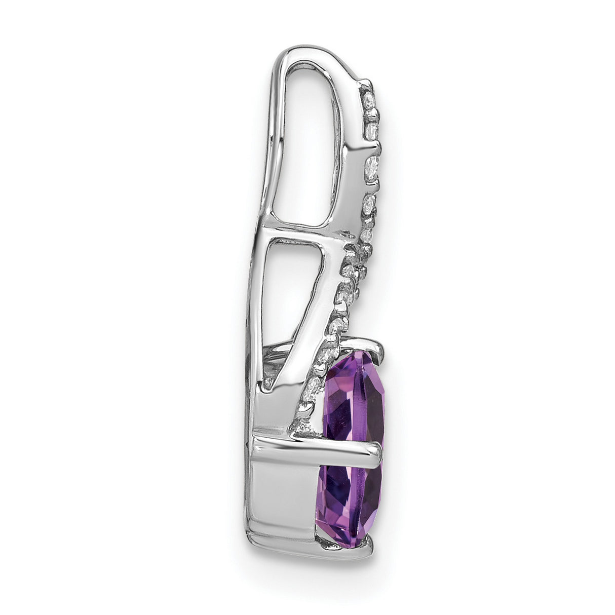 14k White Gold Infinity Pendant with Cushion Cut Amethyst and Diamond Accents