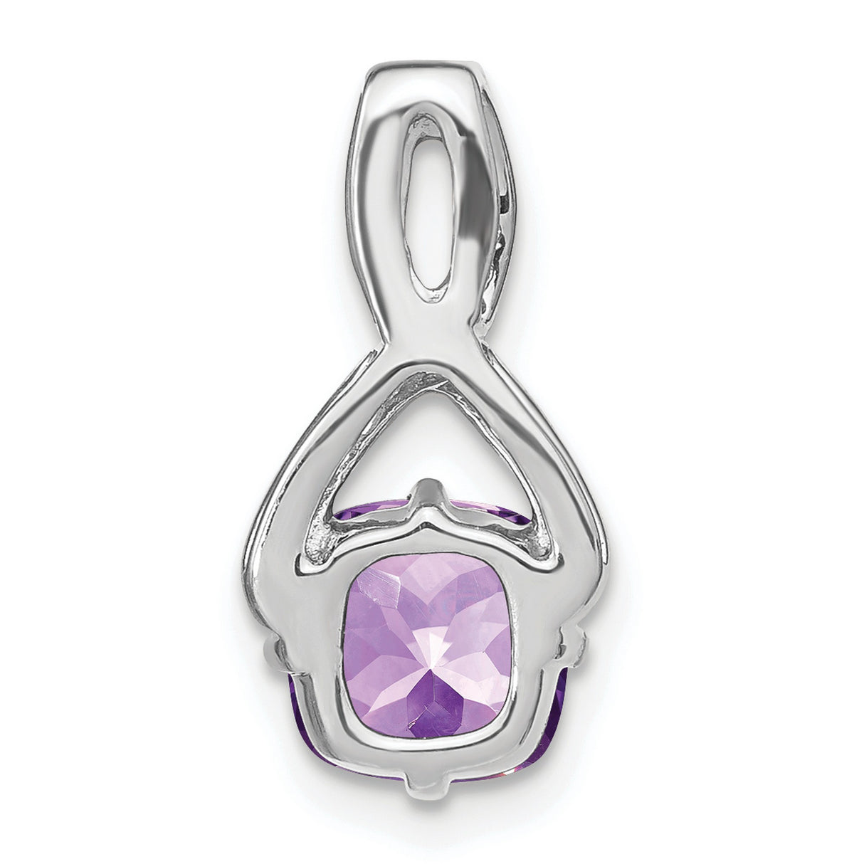 14k White Gold Infinity Pendant with Cushion Cut Amethyst and Diamond Accents