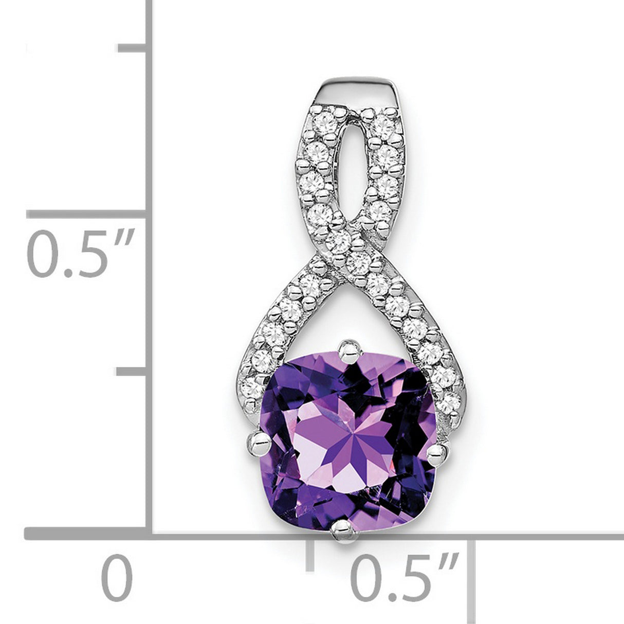 14k White Gold Infinity Pendant with Cushion Cut Amethyst and Diamond Accents